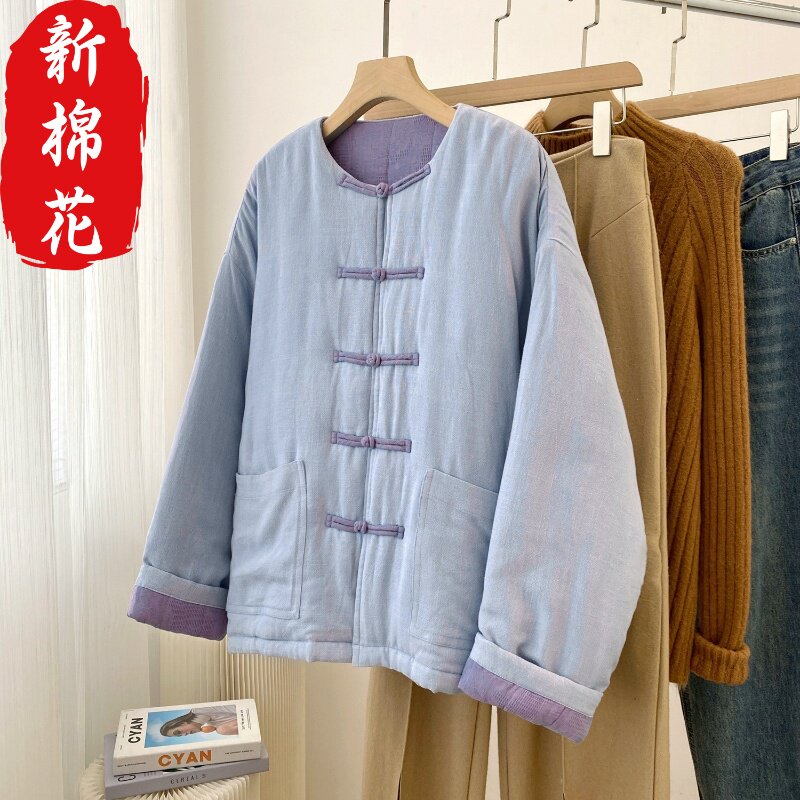 新中式国风复古手工盘扣棉花袄冬季新款纯棉花棉衣女士棉服棉外套