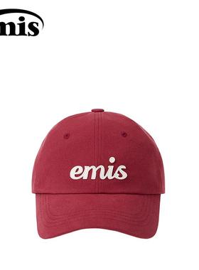 韩国emis帽子女智秀同款贴布绣棒球帽鸭舌帽男大头围秋冬新款红色