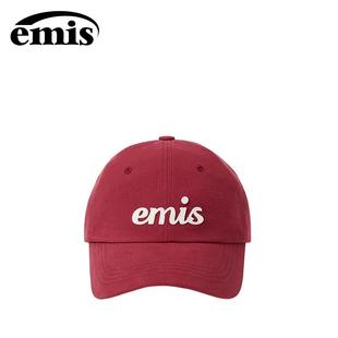 韩国emis帽子女智秀同款贴布绣棒球帽鸭舌帽男大头围秋冬新款红色