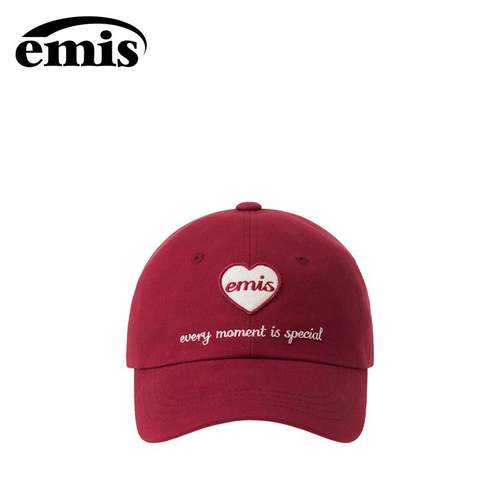 韩国emis心形标志棒球帽红色休闲百搭大头围男女同款