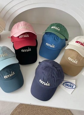 韩国emis帽子女秋冬鸭舌帽大帽围棒球帽男2025新款贴布绣蓝绿色