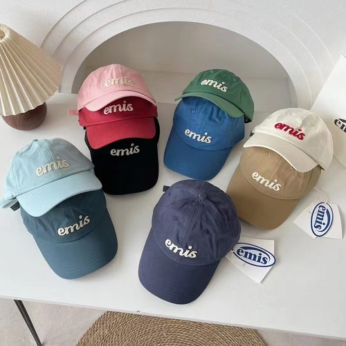 韩国emis帽子女秋冬鸭舌帽大帽围棒球帽男2025新款贴布绣蓝绿色