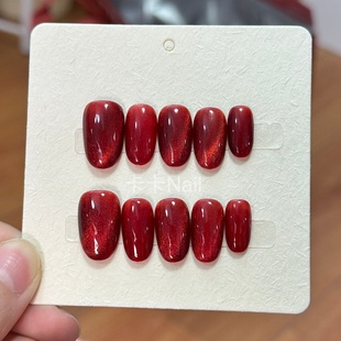 卡卡Nail「红宝石」手工制作正红色穿戴甲猫眼纯色高级小众本命年