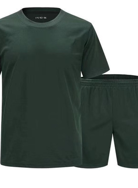 橄榄绿夏季短袖体能训练服套装男女速干透气T恤圆领上衣体能短裤