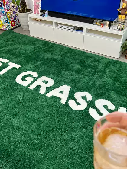 Machine-Woven Cotton Base Wetgrass Offwhite Ow Collaboration Trendy Brand Long-Pile Carpet for Living Room and Bedroom Green Grass Carpet