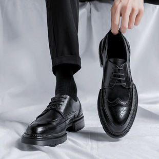 男黑色正装 皮鞋 韩版 英伦销售实习青年系带休闲鞋 尖头棕色商务