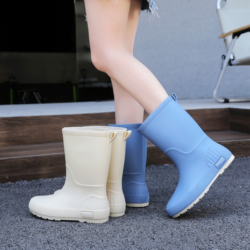 军登女款中筒雨靴加绒可拆防臭图片