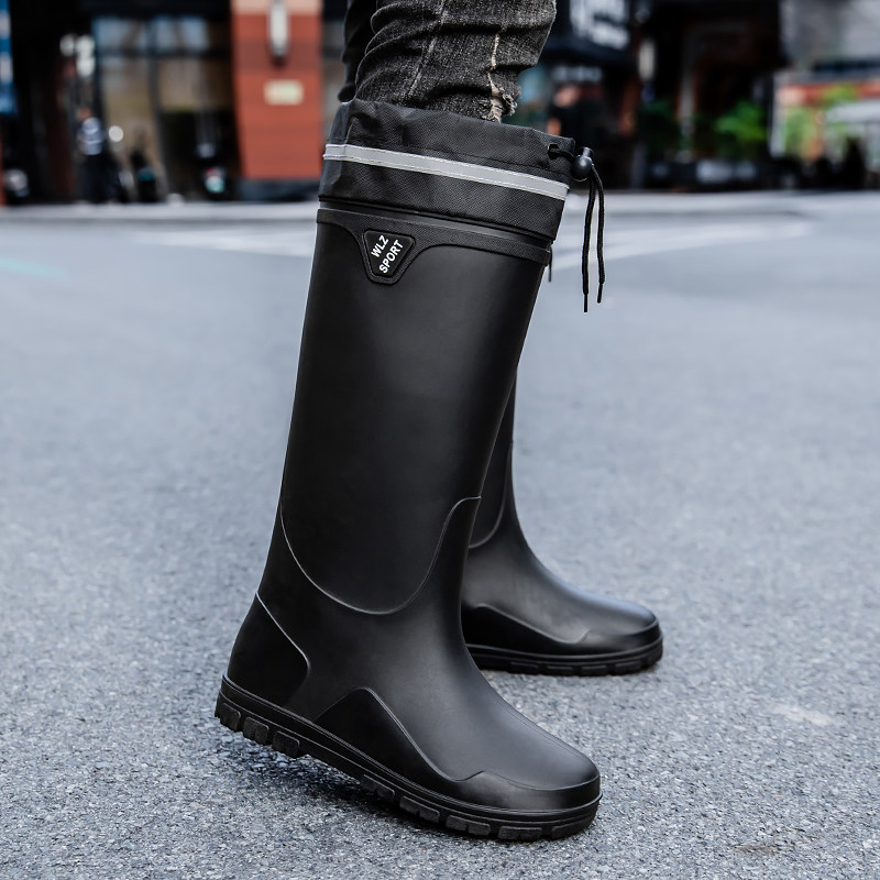 加绒雨鞋男款防水鞋成人防滑高筒钓鱼外卖骑手水靴耐磨胶鞋雨靴子