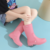 中筒外穿防水鞋 女春秋新款 雨鞋 洗车厨房防滑胶鞋 军登正品 时尚