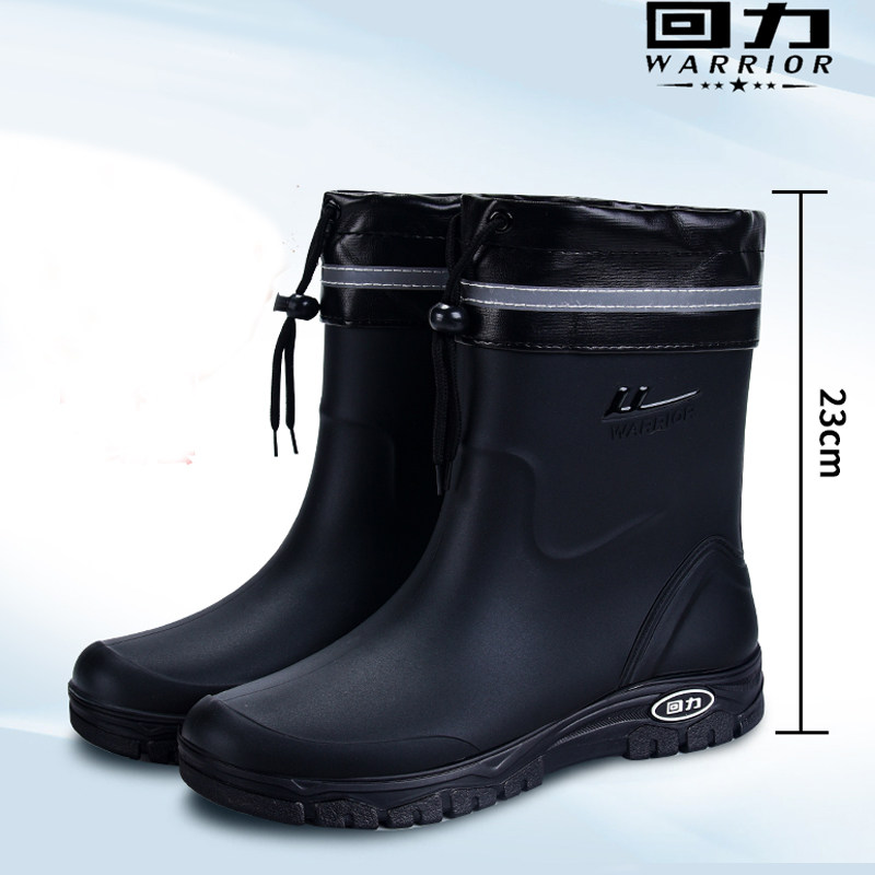 回力拉绳束口雨鞋男款成人2026新款防水鞋防滑骑手专用雨靴胶鞋冬