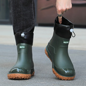 工作钓鱼耐磨水鞋 短筒绿色雨鞋 防水防滑厚底套筒胶鞋 2026新款 男士
