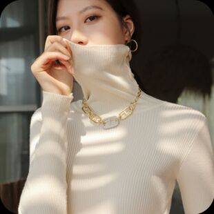 2025堆堆高领打底衫女春秋冬季内搭洋气黑色长袖针织衫女式针