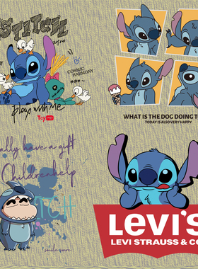 欧美新款卡通史迪仔热转印衣服印花辅料胶印贴高弹白墨T恤烫画贴