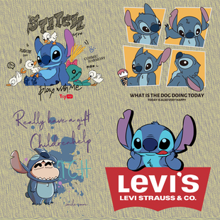 欧美新款卡通史迪仔热转印衣服印花辅料胶印贴高弹白墨T恤烫画贴