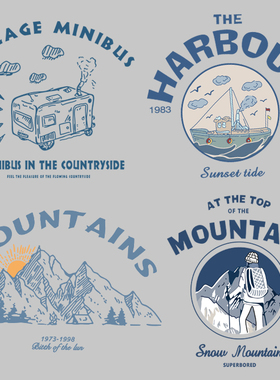 潮牌欧美登山复古字母图案热转印衣服胶印装饰贴柯式过粉烫画贴