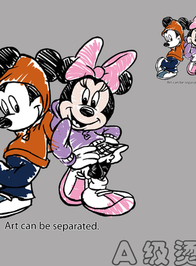 情侣米老鼠热转印图案印花胶印装饰辅料贴衣服贴A级过粉烫画贴