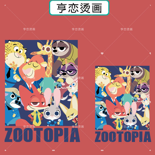 疯狂动物城方框卡通热转印衣服印花装饰贴高弹胶印白墨烫画现货