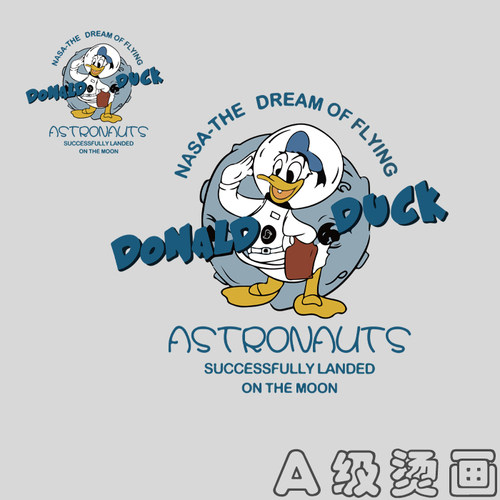 潮流卫衣唐老鸭字母柯式烫画贴