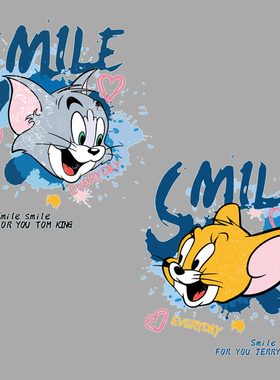 柯式卡通猫和老鼠情侣印花图案衣服辅料贴热转印T恤胶印过粉烫画