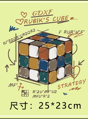 网红ins潮男创意字母复古魔方图案热转印衣服T恤胶印贴柯式烫画贴