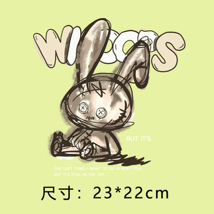 过粉服装 辅料烫画贴 潮牌卡通兔子手绘图案热转印贴柯式 外贸新品