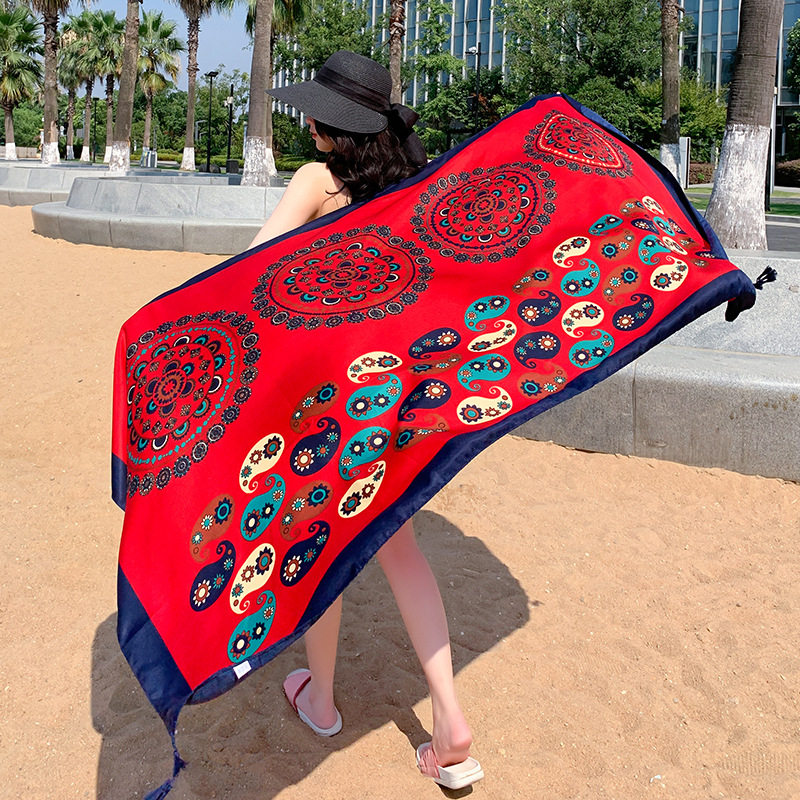 波西米亚棉麻围巾民族风印花披肩空调防晒披肩夏季女旅游西藏风格