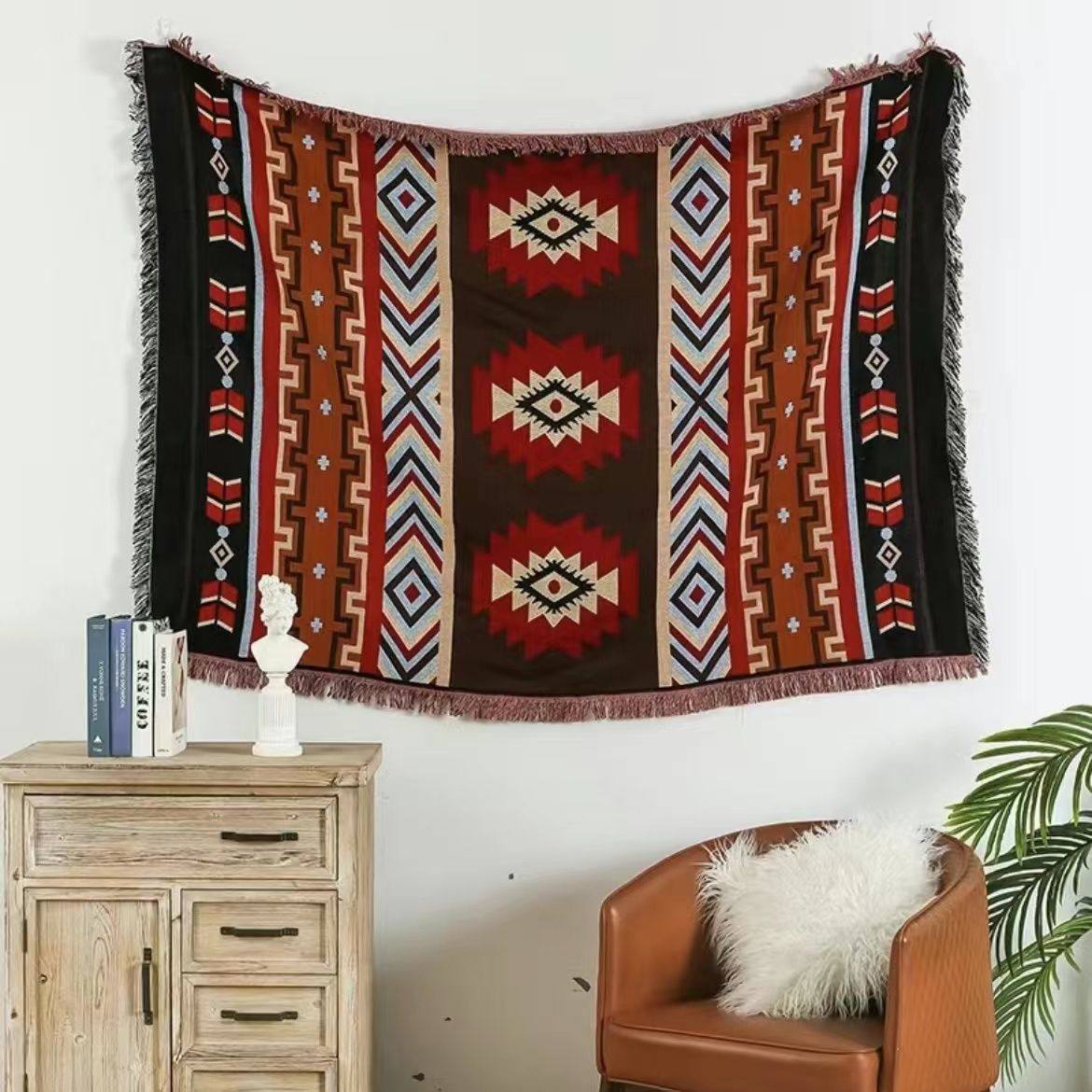 波西米亚风吉利姆单人双人沙发盖潮流露营毯子办公室盖毯舒适休闲