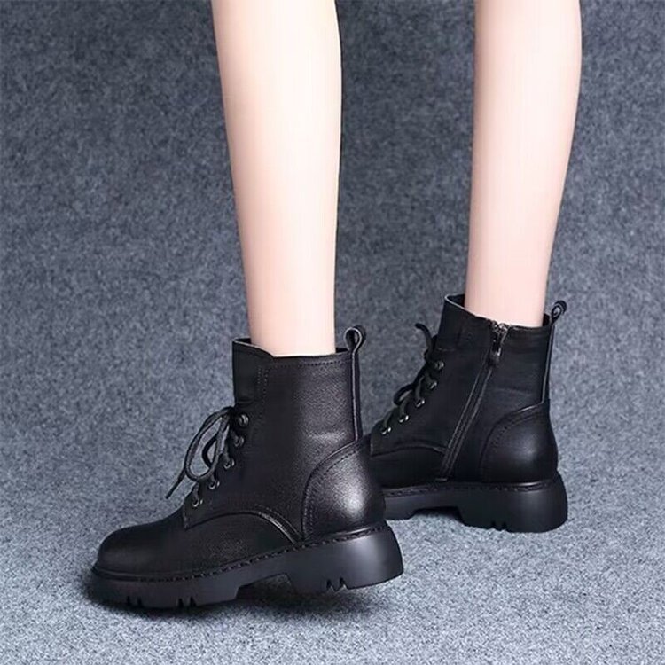 品牌马丁靴女冬款新款靴子女式棉鞋真皮百搭黑色加绒防滑短靴