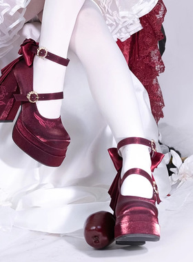 2025新款白色高跟鞋女粗跟防水台玛丽珍鞋洛丽塔蝴蝶结单鞋