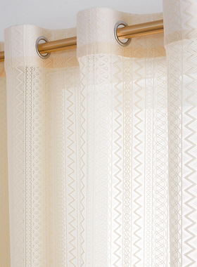 日式侘寂风奶油白色纱帘客厅阳台棉麻波浪几何隔断窗纱成品批发