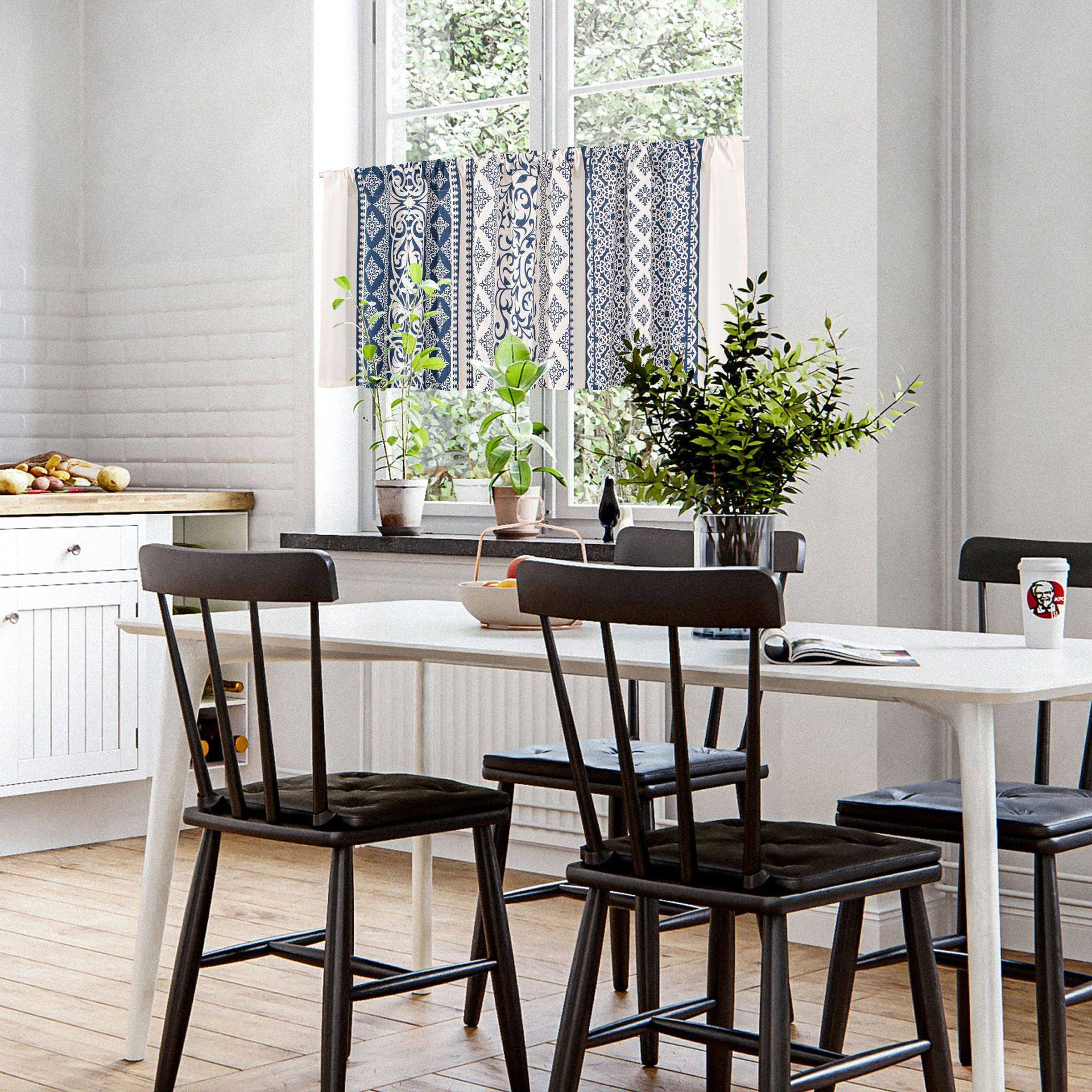 伊缦琪韵窗幔蓝色窗花半帘门帘咖啡帘厨房洗手台橱柜防尘帘