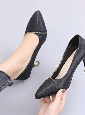 法式高跟鞋女2025年春秋新款爆款细跟单鞋尖头工作鞋黑色职业皮鞋