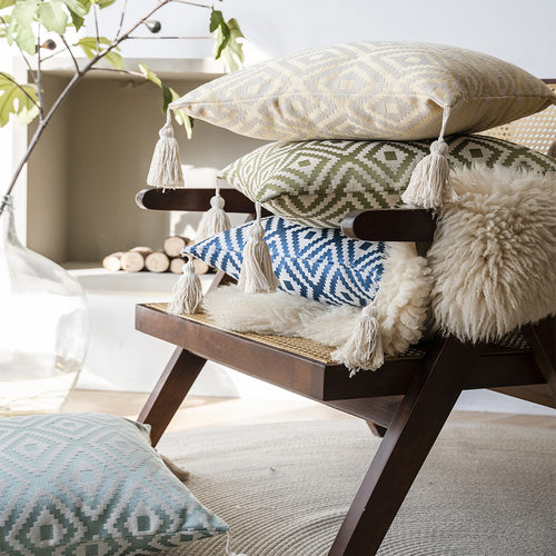 伊缦琪韵抱枕波浪提花现代抱枕靠垫格子抱枕套客厅沙发靠枕不含芯