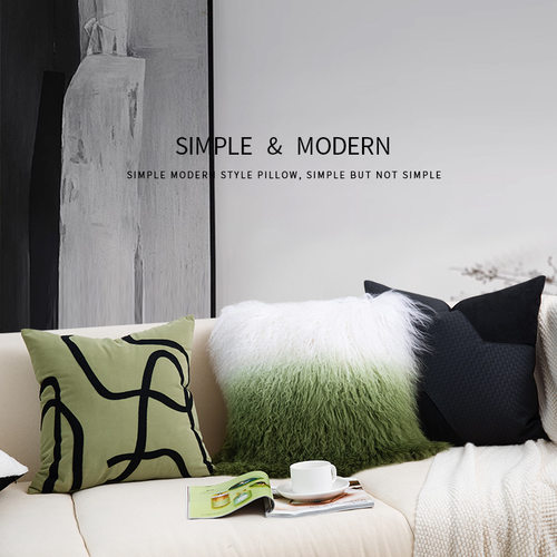 现代简约几何线条沙发客厅靠枕皮草滩羊毛渐变抱枕民宿酒店床靠垫