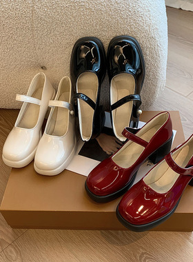 白色隐形内增高女鞋春夏天搭配仙女裙子的鞋子玛丽珍高跟粗跟