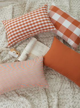 旭爱新款万圣节涤棉格子条纹纯色抱枕套靠垫套不含芯子现货供应