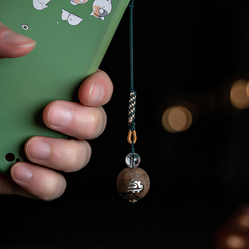 沉水芽庄奇楠手机吊坠沉香十二生肖本命年手机链古风手机文玩挂件