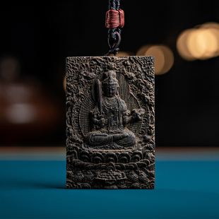 高端天然柬埔寨菩萨棋沉香牌子本命佛文殊菩萨吊坠沉水级奇楠挂件