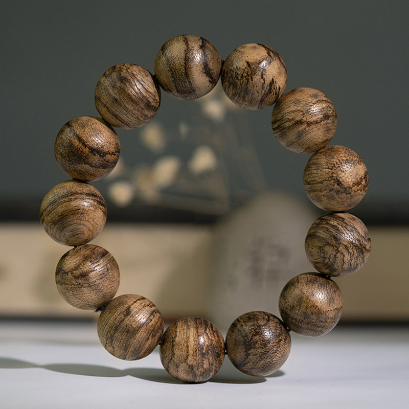 天然达拉干沉香手串保真老料沉香木佛珠女男款手链虎斑纹手钏18mm