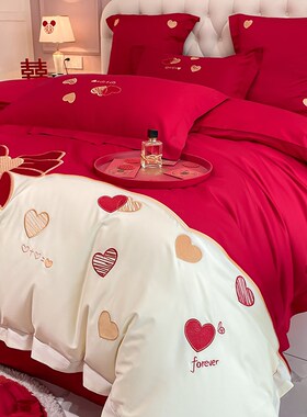 速发刺TCU简约结婚上庆品感婚用红色2绣陪嫁婚房