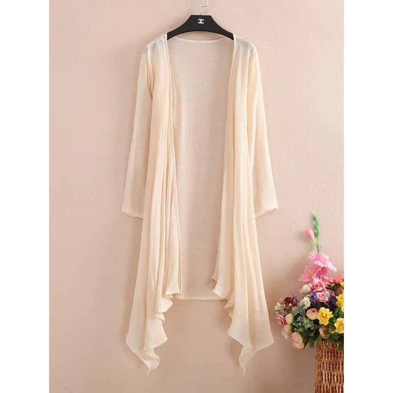 速发棉麻防晒衣外套亚麻披肩夏季配吊带裙子外搭开衫中长款薄款披