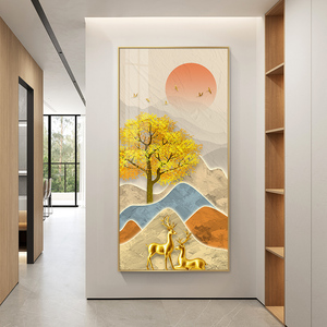 速发轻厅玄道装饰画背靠山水走廊尽头挂画高档大气竖版客奢过关壁