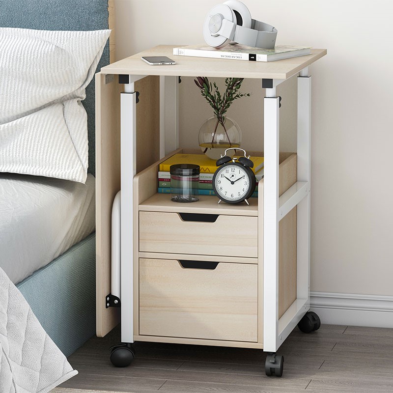 速发折叠床头柜带轮迷你小型简动桌柜升降铁艺简约床头边可移易窄