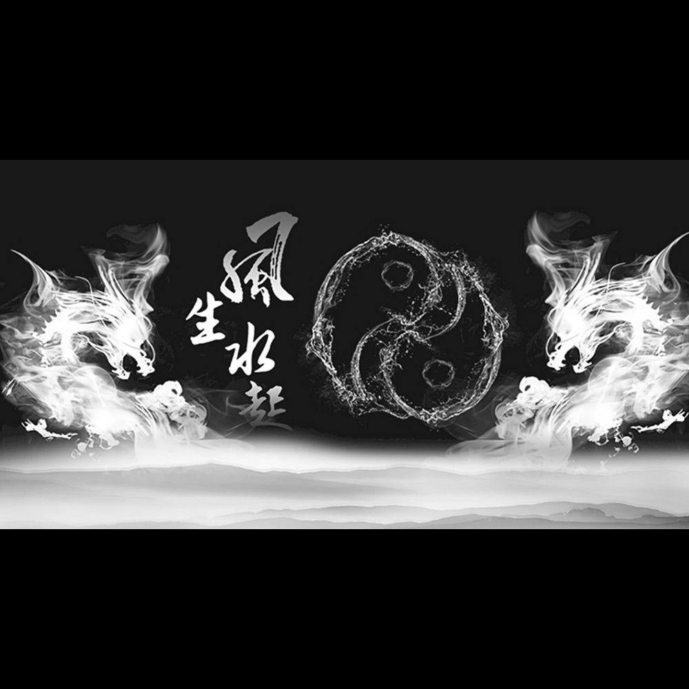 速发鱼缸背景新款高清贴图免胶静电贴风生水起双龙画水族箱壁纸