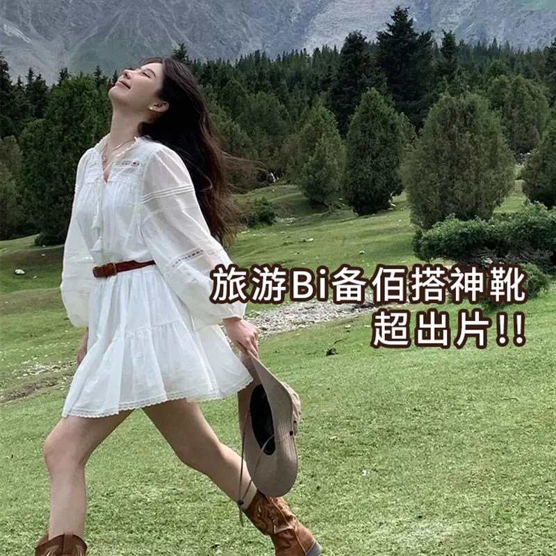 速发刺绣西部牛仔靴2025新款民族风骑士靴复古长筒马搭色百棕靴丁