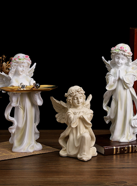 速发欧艺复古少天饰摆件高级感仿石膏雕像式术装使品收纳托盘小摆