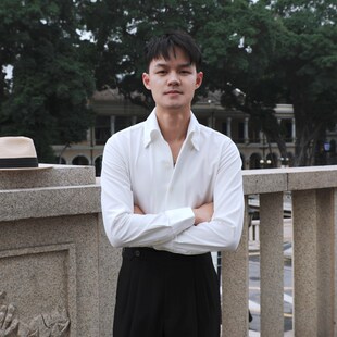 速发[两色] 复古绅色特色V型翻领一片领仿牛仔士白色儒雅潮男