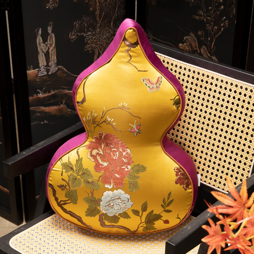 速发轻奢创意葫芦抱枕中式刺背靠形抱枕腰枕含芯客厅沙发异枕靠绣