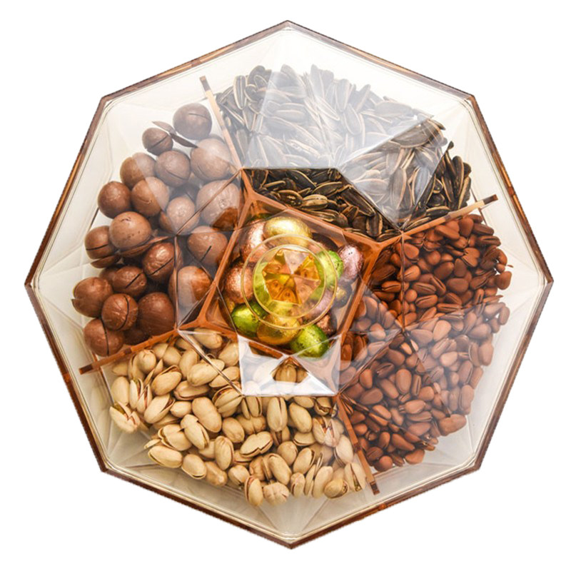 速发果盘家用客厅茶几分格带盖子零食盘高端大气塑料瓜子乾果盆20