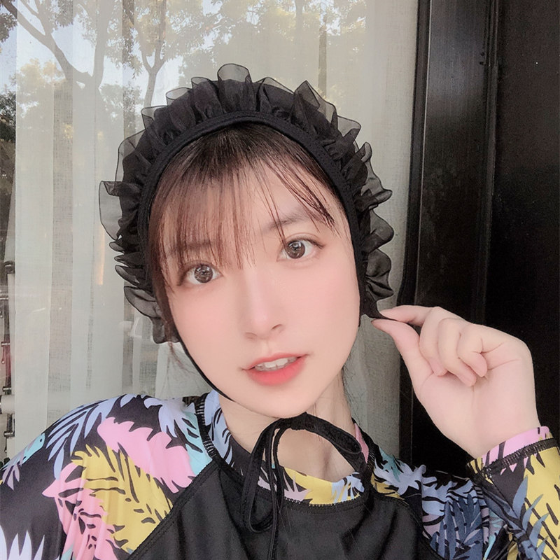速发游泳帽长发不勒头时尚可爱显脸小加大头围黑色成人温泉泳帽